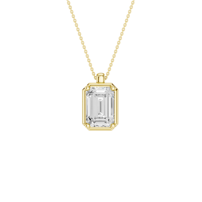 Revelation 14K Yellow Gold 2 CTW Lab Grown Diamond Emerald Cut Illusion Bezel Pendant Necklace