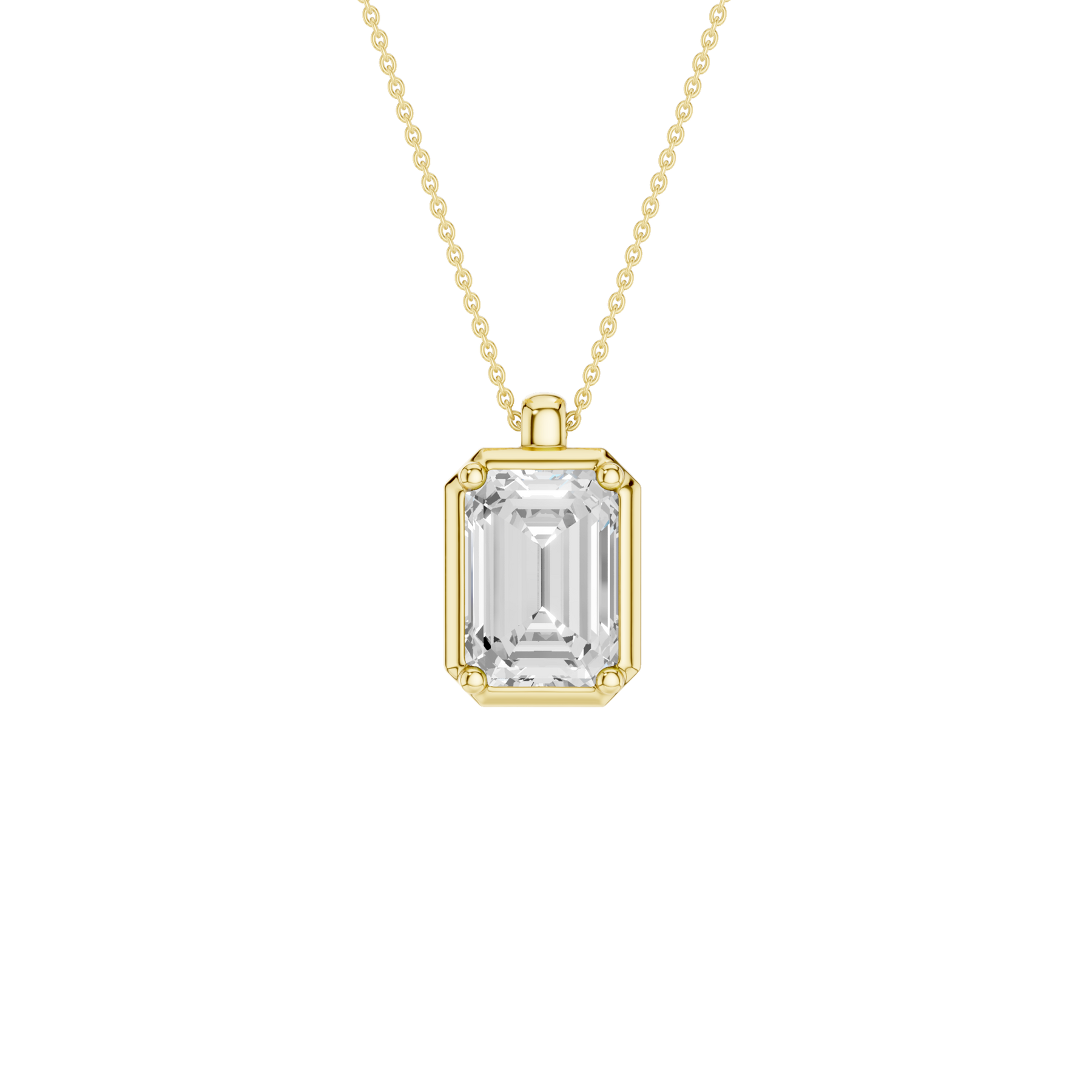 Revelation 14K Yellow Gold 2 CTW Lab Grown Diamond Emerald Cut Illusion Bezel Pendant Necklace