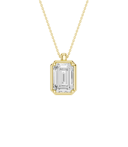 Revelation 14K Yellow Gold 2 CTW Lab Grown Diamond Emerald Cut Illusion Bezel Pendant Necklace