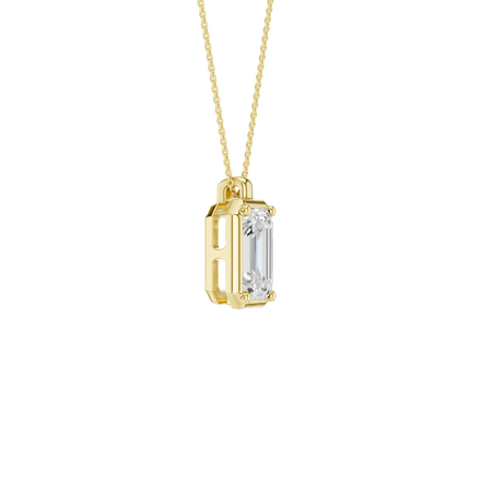 Revelation 14K Yellow Gold 2 CTW Lab Grown Diamond Emerald Cut Illusion Bezel Pendant Necklace