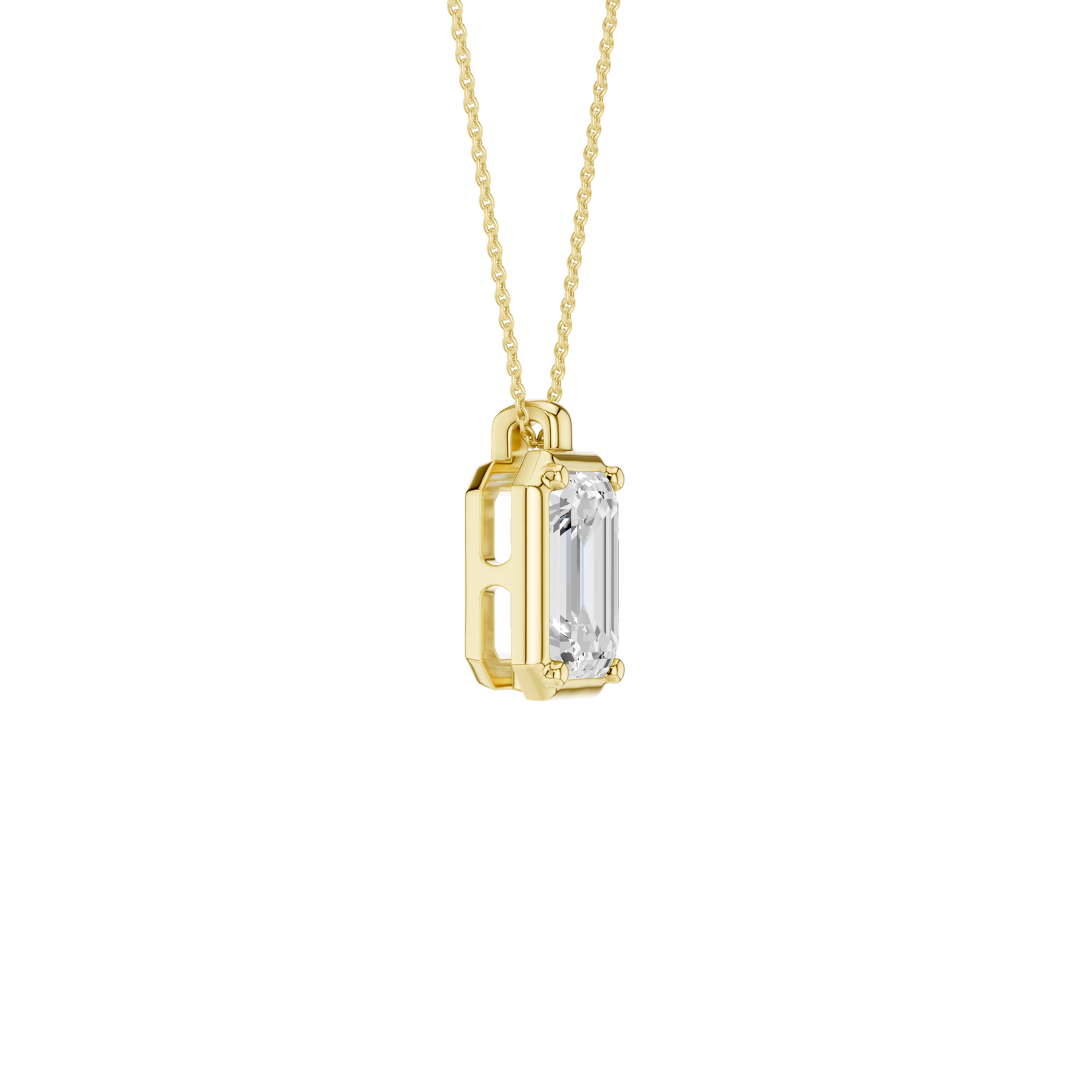 Revelation 14K Yellow Gold 2 CTW Lab Grown Diamond Emerald Cut Illusion Bezel Pendant Necklace