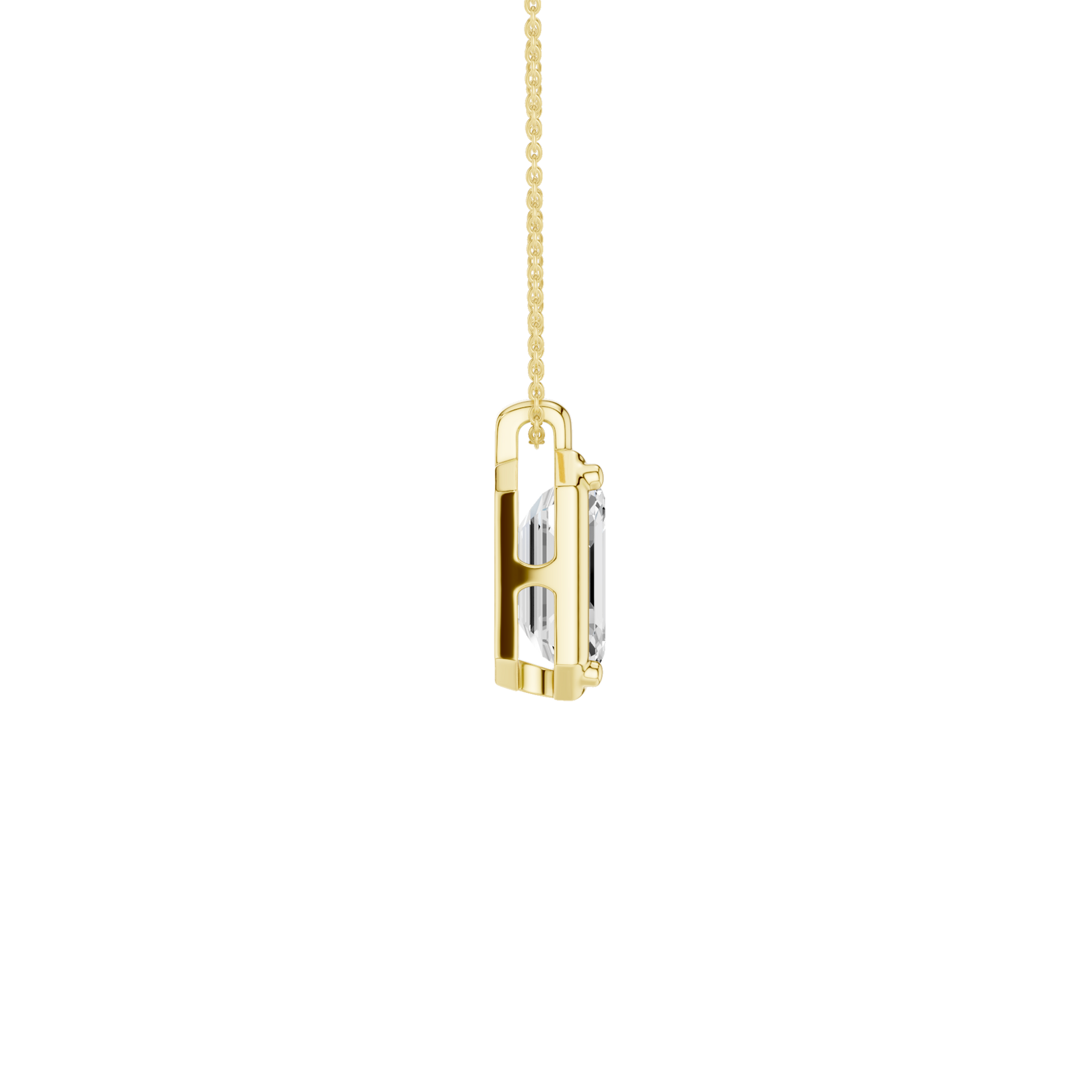 Revelation 14K Yellow Gold 2 CTW Lab Grown Diamond Emerald Cut Illusion Bezel Pendant Necklace