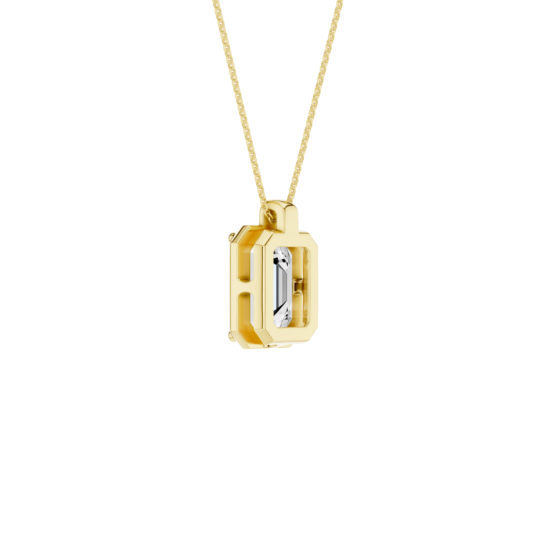 Revelation 14K Yellow Gold 2 CTW Lab Grown Diamond Emerald Cut Illusion Bezel Pendant Necklace