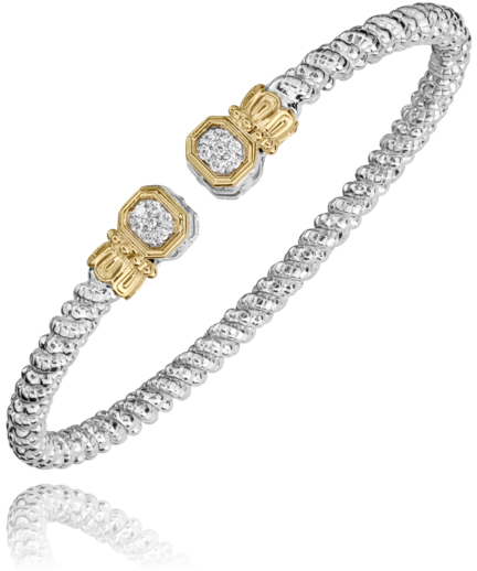 Vahan Silver and 14K Yellow Gold 0.11 CTW Geometric Motif Open Bracelet