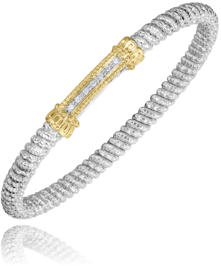Vahan Silver and 14K Yellow Gold 0.07 CTW Diamond Closed Bar Bracelet