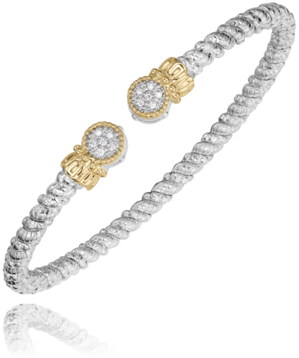 Vahan Silver and 14K Yellow Gold 0.09 CTW Diamond Circular Motiff Closed Bracelet