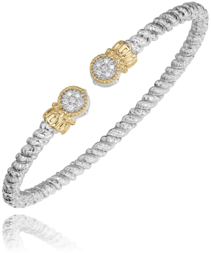 Vahan Silver and 14K Yellow Gold 0.09 CTW Diamond Circular Motiff Closed Bracelet