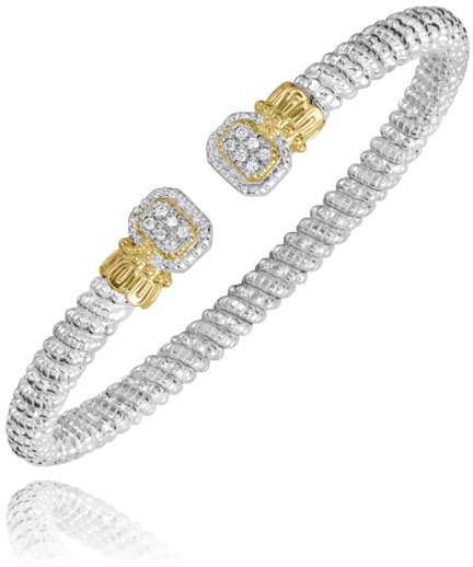 Vahan Silver and 14K Yellow Gold 0.09 CTW Diamond Geometric Open Bracelet