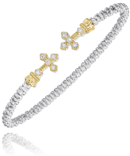 Vahan Silver and 14K Yellow Gold 0.08 CTW Diamond Cross Motif Open Bracelet