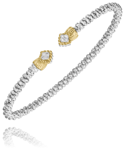 Vahan Silver and 14K Yellow Gold 0.06 CTW Open Bracelet With Geometric Tips