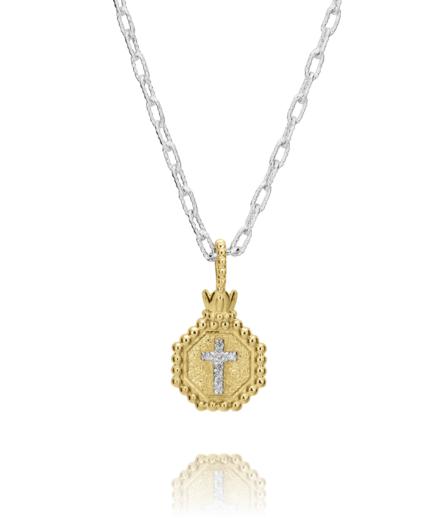 Vahan Silver and 14K Yellow Gold 0.03 CTW Diamond Cross Medallion Necklace