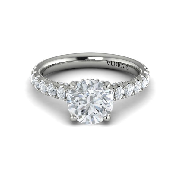 Vlora 14K White Gold 0.82 CTW Timeless Cathedral Semi-Mount Engagement Ring with Hidden Halo