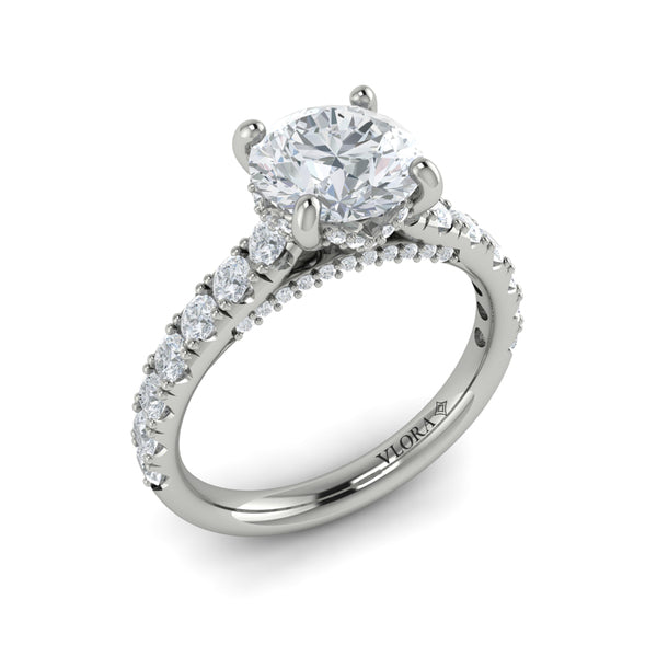 Vlora 14K White Gold 0.82 CTW Timeless Cathedral Semi-Mount Engagement Ring with Hidden Halo