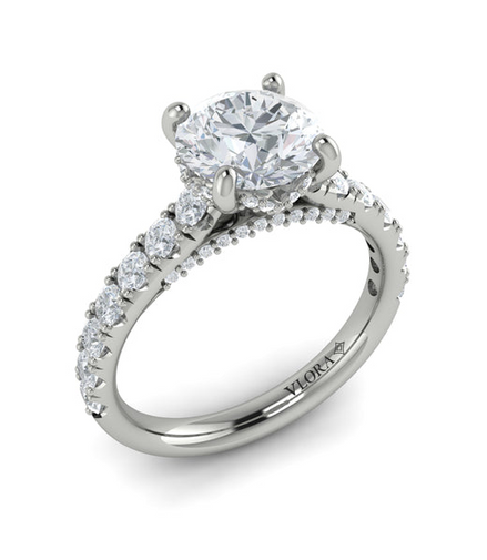 Vlora 14K White Gold 0.82 CTW Timeless Cathedral Semi-Mount Engagement Ring with Hidden Halo