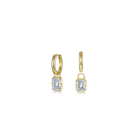 Lafonn Gold-Plated 3.48 CTW Simulated Diamond Emerald-Cut Padlock Huggie Earrings