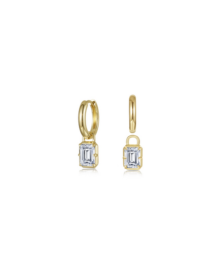 Lafonn Gold-Plated 3.48 CTW Simulated Diamond Emerald-Cut Padlock Huggie Earrings