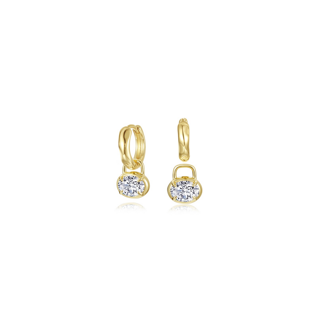 Lafonn Gold-Plated 2.42 CTW Simulated Diamond Oval Charm Molten Huggie Hoop Earrings