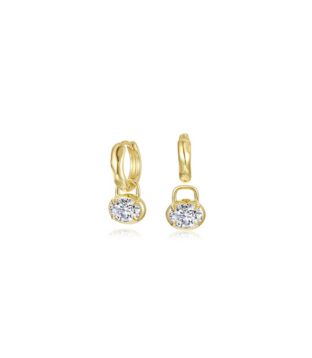 Lafonn Gold-Plated 2.42 CTW Simulated Diamond Oval Charm Molten Huggie Hoop Earrings