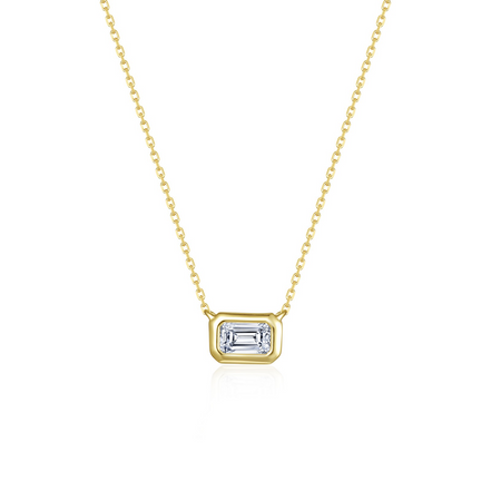 Lafonn Gold-Plated 0.54 CTW Simulated Diamond Emerald East-West Solitaire Chocker Necklace