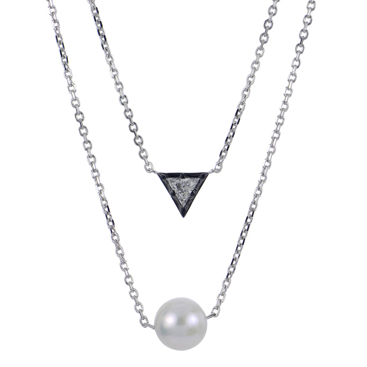 Imperial Pearl Silver 0.18 CTW Lab Grown Diamond and Freshwater Pearl Necklace