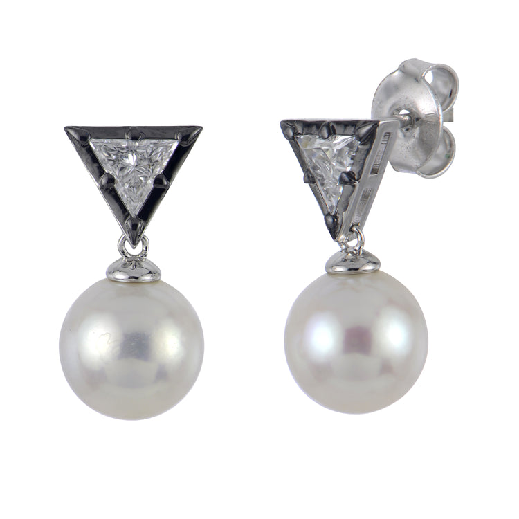 Imperial Pearl Silver 0.36 CTW Lab Grown Diamond and Freshwater Pearl Earrings