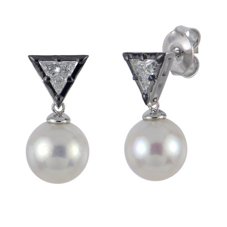 Imperial Pearl Silver 0.36 CTW Lab Grown Diamond and Freshwater Pearl Earrings