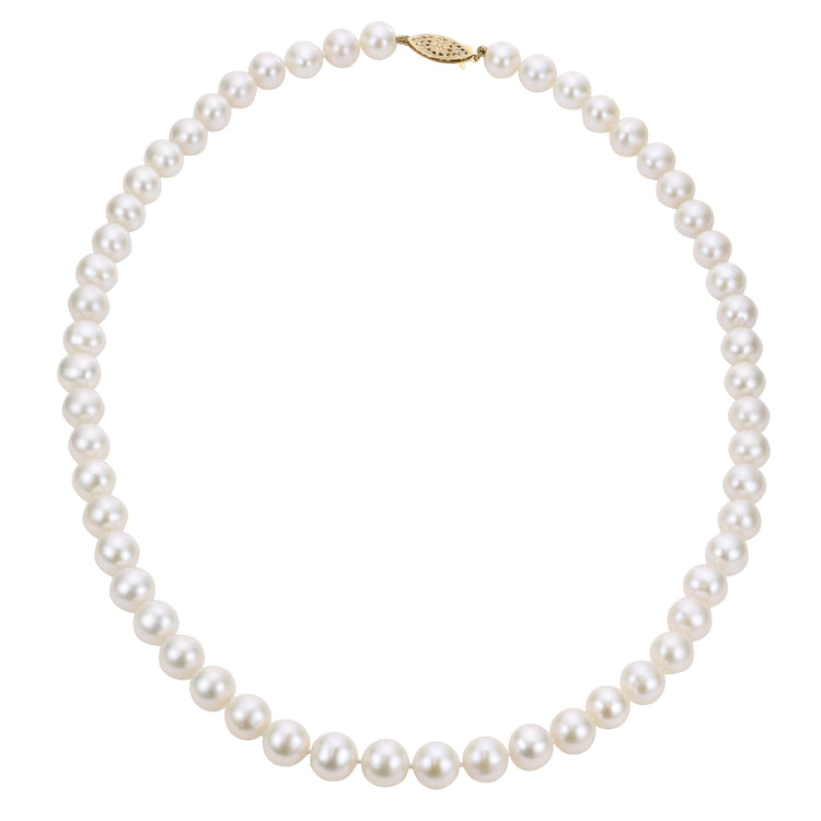 14K Yellow Gold "A" Quality Freshwater Pearl Strand Choker Necklace