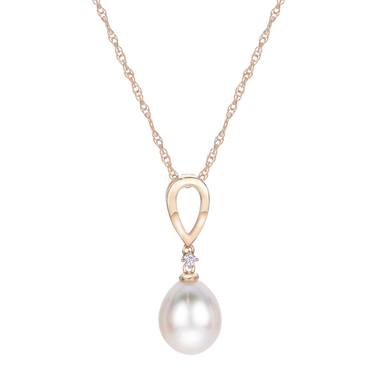 Imperial Pearl 14K Yellow Gold 0.15 CTW Diamond and Freshwater Pearl Pendant Necklace