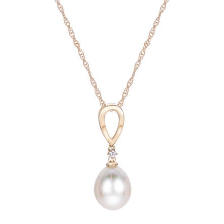 Imperial Pearl 14K Yellow Gold 0.15 CTW Diamond and Freshwater Pearl Pendant Necklace