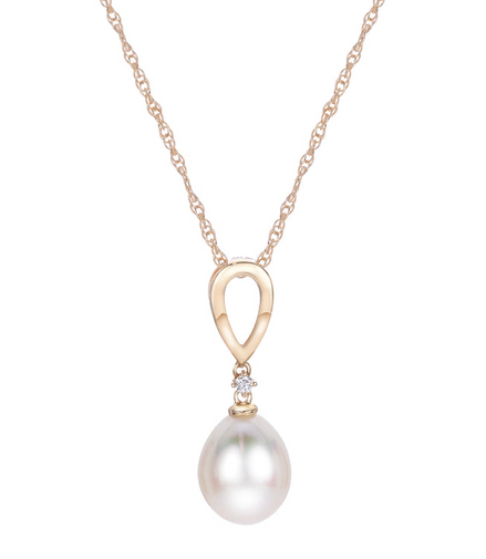 Imperial Pearl 14K Yellow Gold 0.15 CTW Diamond and Freshwater Pearl Pendant Necklace