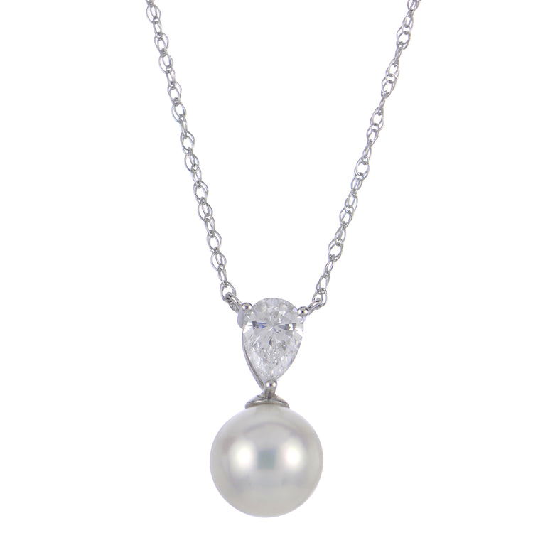 Imperial Pearl 14K White Gold 0.22 CTW Lab Grown Diamond and Freshwater Cultured Pearl Necklace
