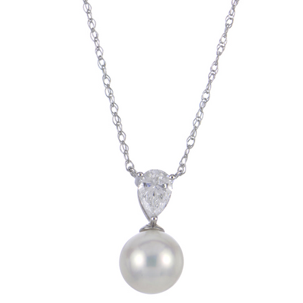 Imperial Pearl 14K White Gold 0.22 CTW Lab Grown Diamond and Freshwater Cultured Pearl Necklace