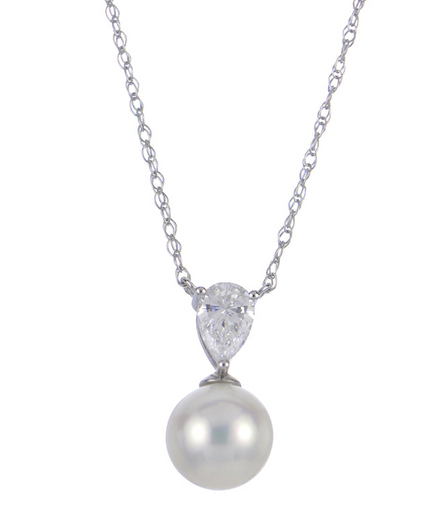 Imperial Pearl 14K White Gold 0.22 CTW Lab Grown Diamond and Freshwater Cultured Pearl Necklace
