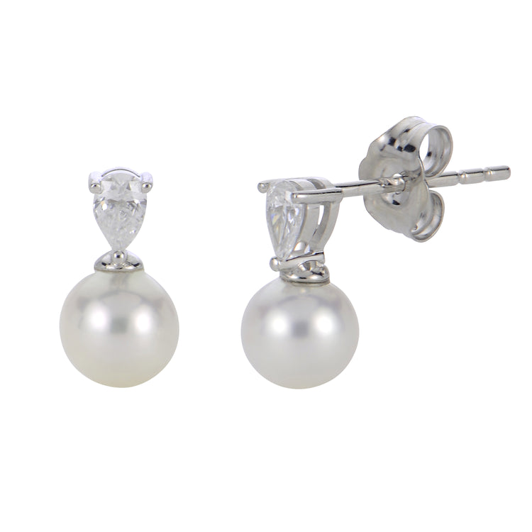 Imperial Pearl 14K White Gold 0.20 CTW Lab Grown Diamond and Freshwater Cultured Pearl Earrings