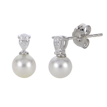 Imperial Pearl 14K White Gold 0.20 CTW Lab Grown Diamond and Freshwater Cultured Pearl Earrings
