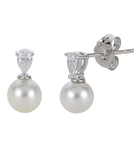 Imperial Pearl 14K White Gold 0.20 CTW Lab Grown Diamond and Freshwater Cultured Pearl Earrings