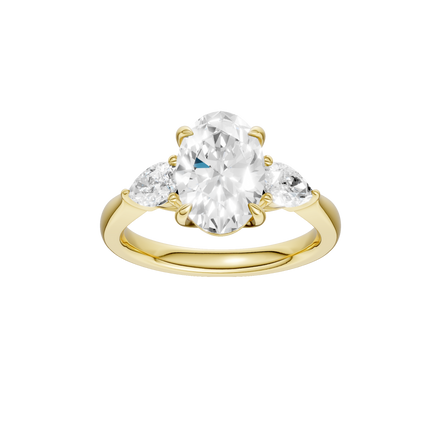 Revelation 14K Yellow Gold 2.5 CTW Lab Grown Oval and Pear Shaped 3 Stone Engagement Ring