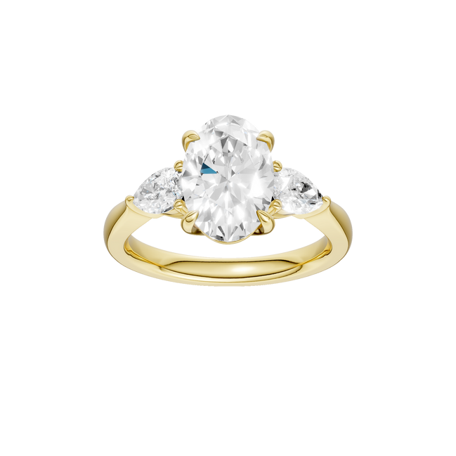 Revelation 14K Yellow Gold 2.5 CTW Lab Grown Oval and Pear Shaped 3 Stone Engagement Ring