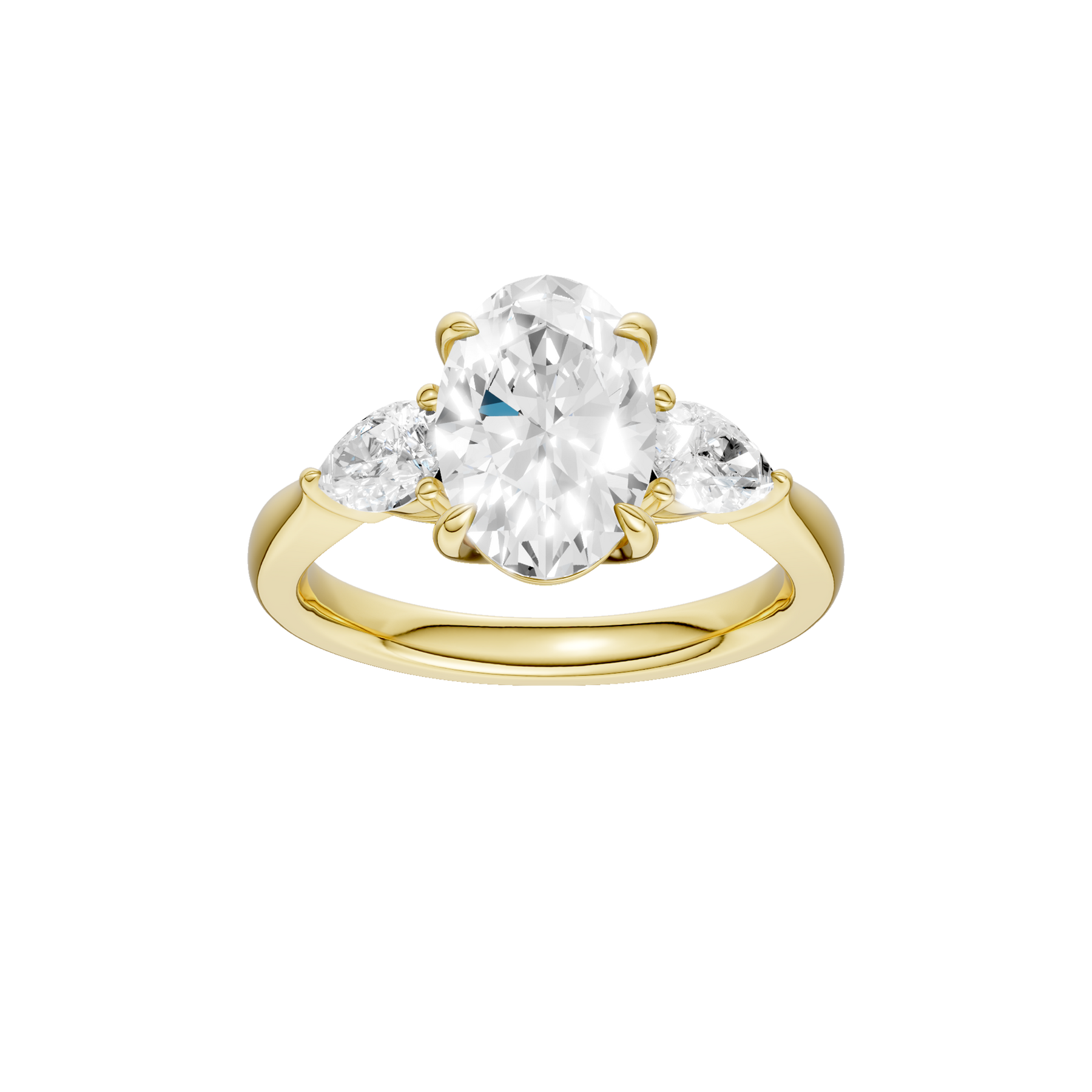 Revelation 14K Yellow Gold 2.5 CTW Lab Grown Oval and Pear Shaped 3 Stone Engagement Ring