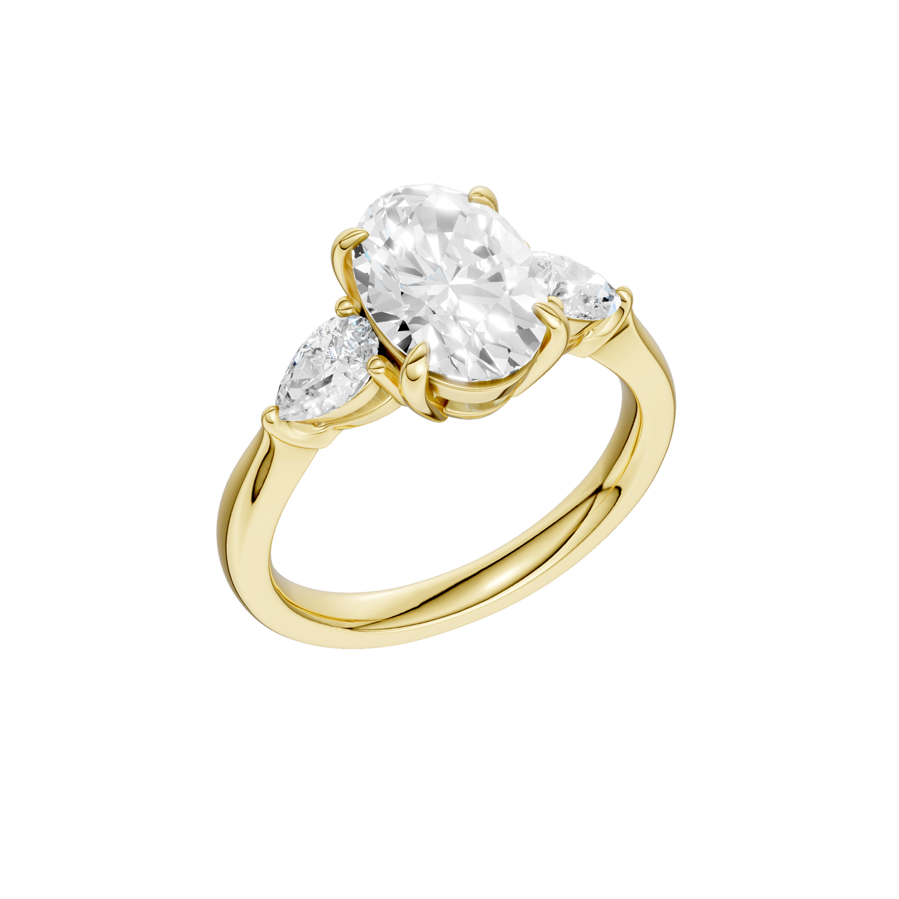 Revelation 14K Yellow Gold 2.5 CTW Lab Grown Oval and Pear Shaped 3 Stone Engagement Ring
