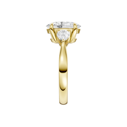 Revelation 14K Yellow Gold 2.5 CTW Lab Grown Oval and Pear Shaped 3 Stone Engagement Ring
