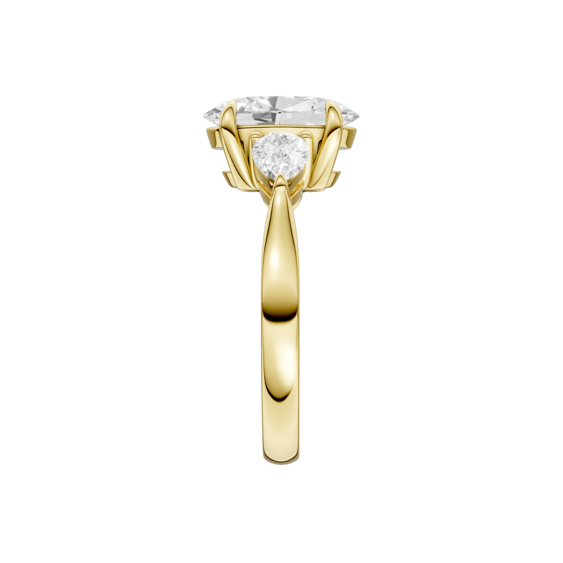 Revelation 14K Yellow Gold 2.5 CTW Lab Grown Oval and Pear Shaped 3 Stone Engagement Ring