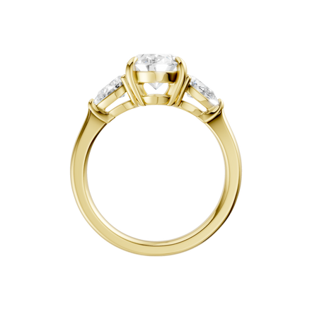 Revelation 14K Yellow Gold 2.5 CTW Lab Grown Oval and Pear Shaped 3 Stone Engagement Ring