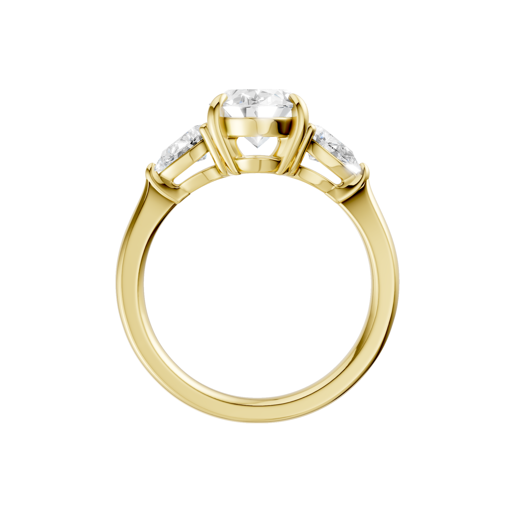 Revelation 14K Yellow Gold 2.5 CTW Lab Grown Oval and Pear Shaped 3 Stone Engagement Ring