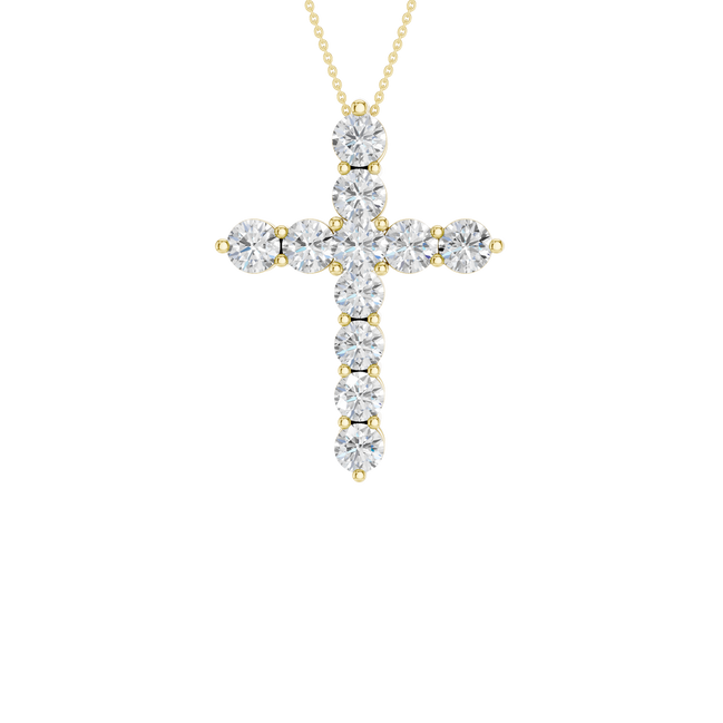 Revelation 14K Yellow Gold 2 CTW Lab Grown 11-Stone Cross Pendant Necklace