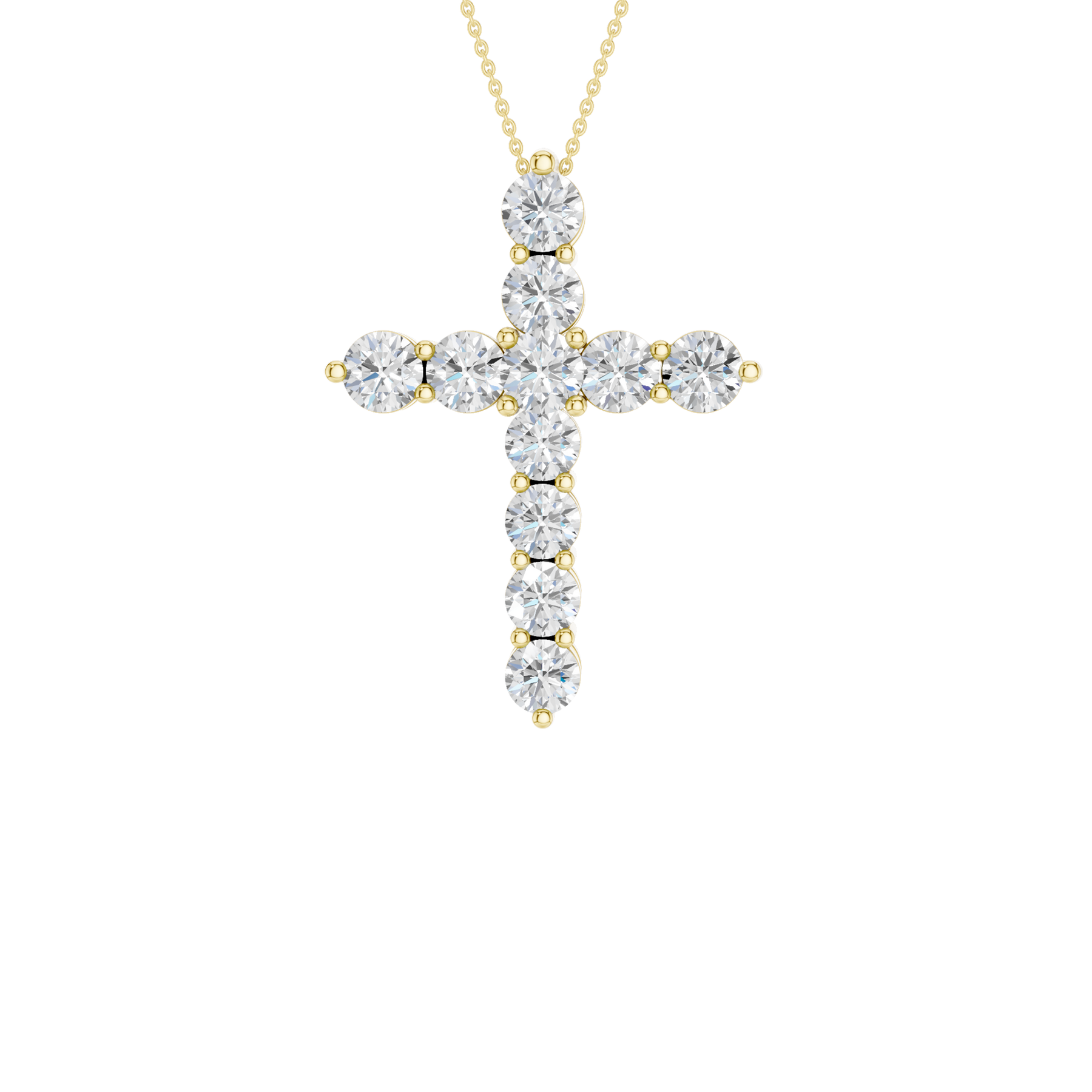 Revelation 14K Yellow Gold 2 CTW Lab Grown 11-Stone Cross Pendant Necklace