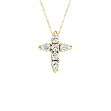 Revelation 14K Yellow Gold 0.75 CTW Lab Grown Diamond 6-Stone Cross Pendant Necklace