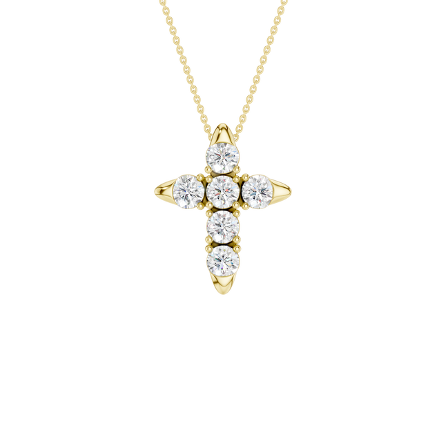 Revelation 14K Yellow Gold 0.75 CTW Lab Grown Diamond 6-Stone Cross Pendant Necklace