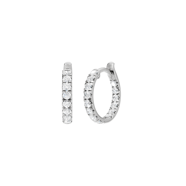 Revelation 14K White Gold 0.75 CTW Lab Grown Diamond Inside-Out Pave' Huggies Hoop Earrings