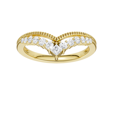 Revelation 14K Yellow Gold 0.25 CTW Lab Grown Diamond Miligrain Chevron Band